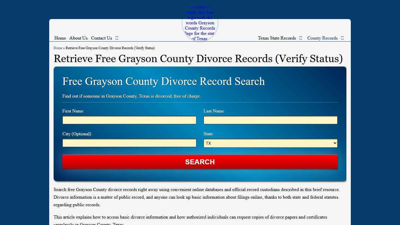 Retrieve Free Grayson County Divorce Records (Verify Status)